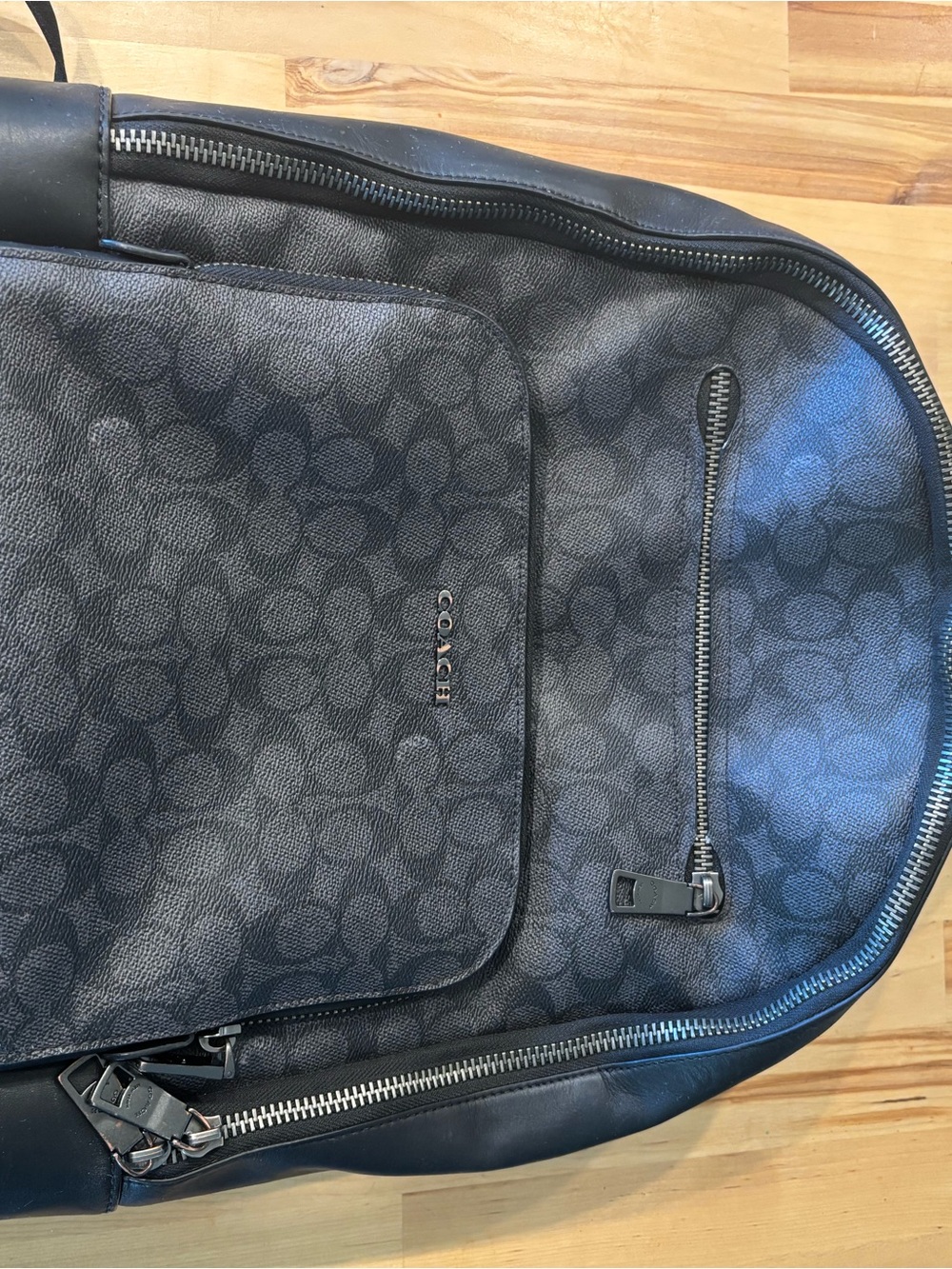 Coach Men's Black Signature Logo Backpack with Silver Hardware